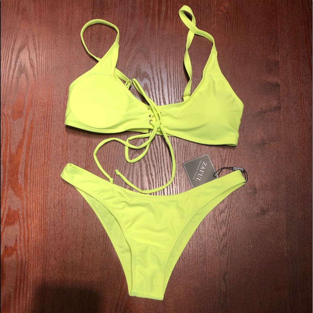Neon lace up bikini